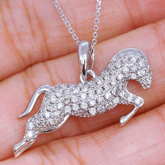 🎁 Horse Zircon Full Diamond Silver Plated Dainty Necklace for Women, EVG… - Picture 4 of 6